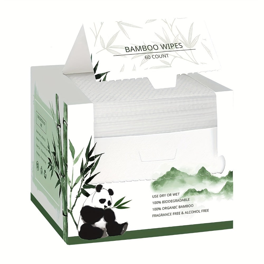 Disposable Bamboo Viscose Fiber Facial Towels, Extra Thick and Soft Cleansing Face Towels, Suitable for Sensitive Skin, Makeup Removal, Cleansing, Care, Travel, 10x12 Inches, 60 Sheets/Box, White