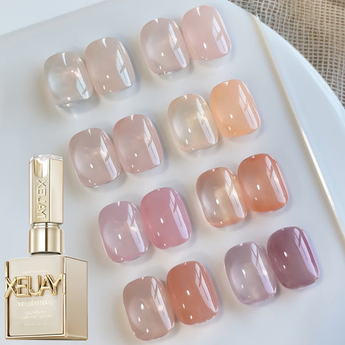 Jelly Gel Nail Polish Set 8 Colors — Summer Ice Transparent Sheer Shades, Glossy Hydrating Formula, LED Lamp Compatible Nail Art Manicure Kit