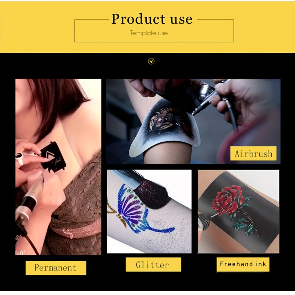 Temporary Tattoo Stencils Set 12 Sheets DIY Body Art Kit Hollow Design Templates for Arm Ankle Ear Waterproof Freehand Ink Paste Creative Home Tattoo Project Unisex