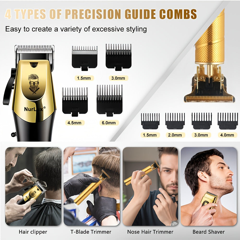 WEEME Men's Grooming&Shaving Kit 1/2/3pcs Set, Golden Balck Hair Clippers with LCD Display, USB Rechargeable, 8 Guide Combs, Trimmer And Shaver, with Cleaning Brushes And Comb, Gift for Men