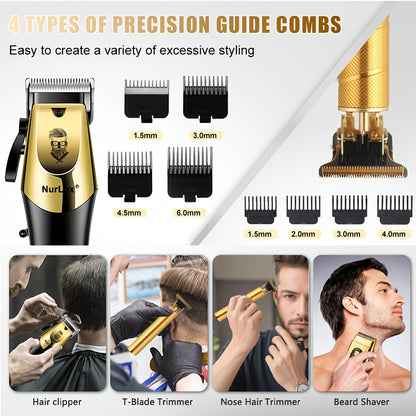 Hair Clipper Grooming Kit for Men USB Rechargeable Trimmer Shaver Set with LCD Display 8 Guide Combs Cleaning Brush Comb Gift Set Single 2pcs 3pcs Options