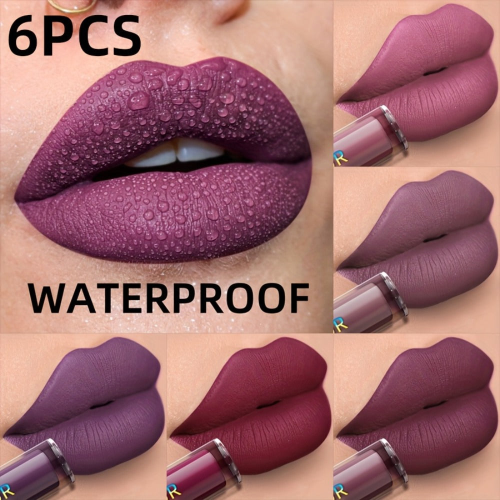 Lip Glaze Set Matte Liquid Lipstick 6pcs - Long-Lasting Non-Sticky Non-Drying Colorfast Lip Tint with Natural Scent for Defined Contoured Lips Everyday Makeup