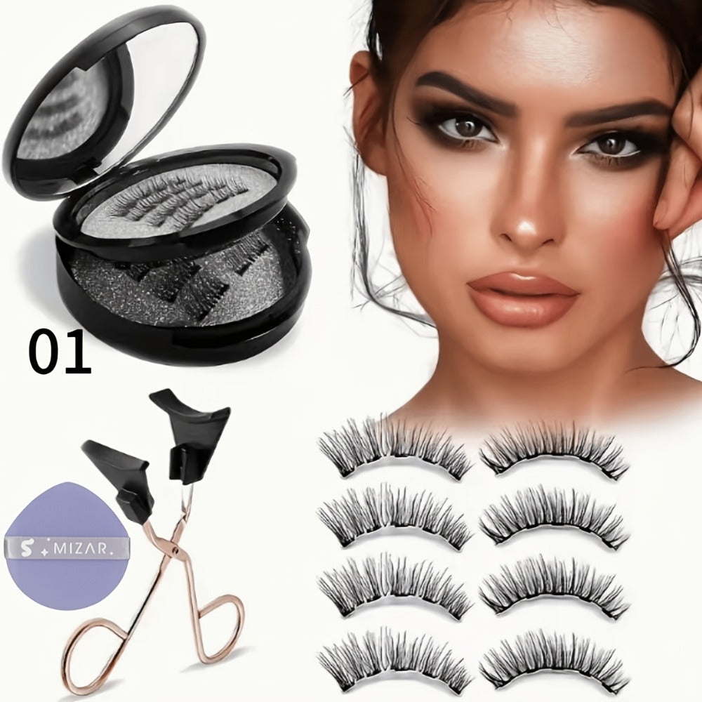 8 Pairs of Natural Glue Free 3D False Eyelashes, No Eyeliner, Reusable Dual Magnetic False Eyelashes Set, with Clip, Reusable, Waterproof, Glue Free, Easy to Wear At Christmas, Ladies Gift