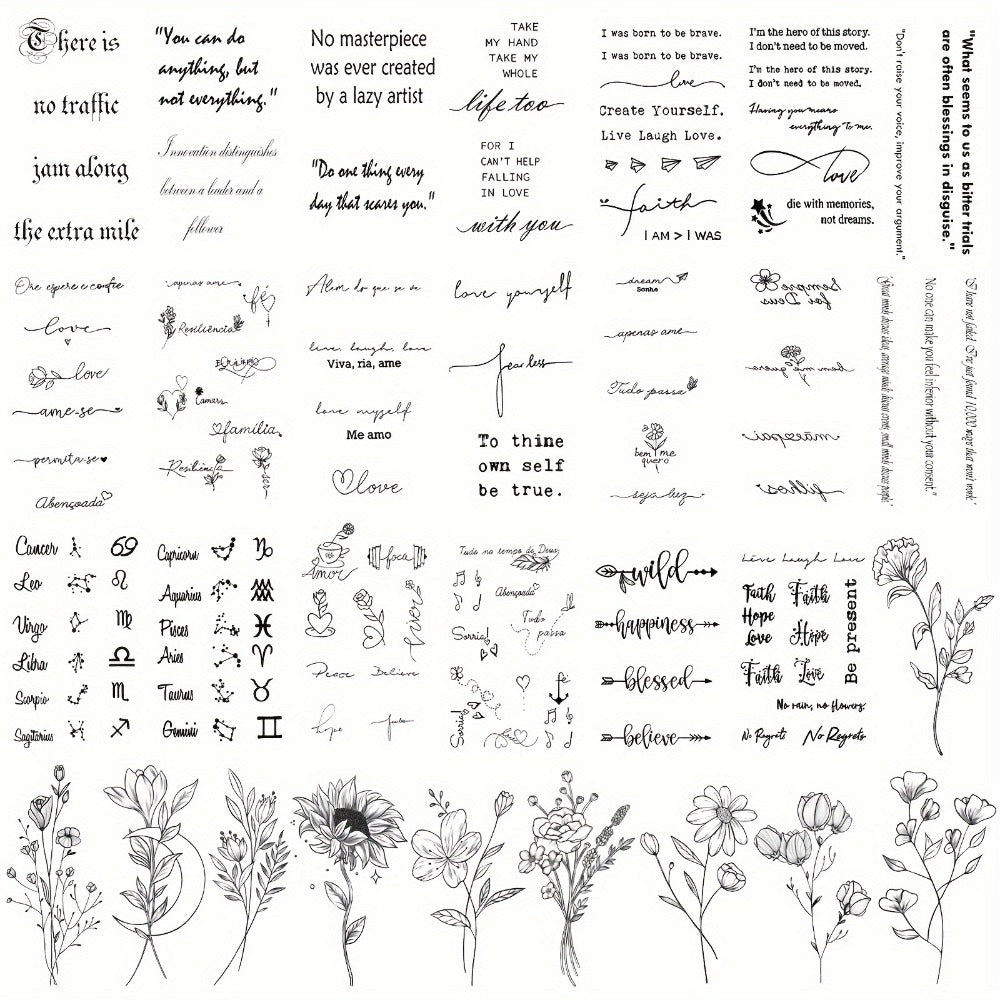 30pcs of Waterproof Temporary Tattoos Featuring Realistic Floral And Letter Designs Suitable for Everyone