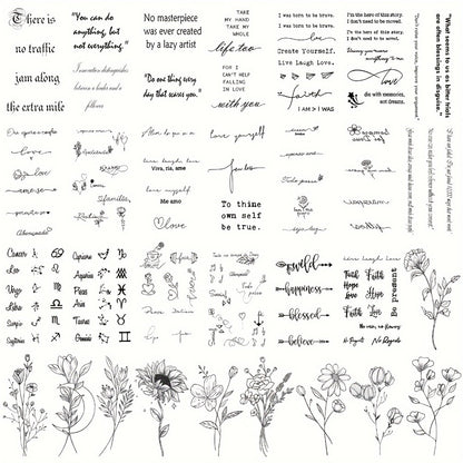 Temporary Tattoos Waterproof 30 Sheets Realistic Floral & Letter Designs, Fake Tattoo Stickers for Women Men Kids Body Art Face Neck Arm — Safe for All Skin Types