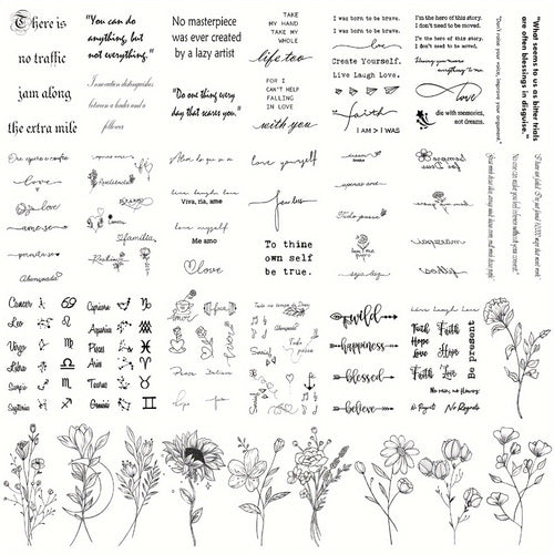 Temporary Tattoos Waterproof 30 Sheets Realistic Floral & Letter Designs, Fake Tattoo Stickers for Women Men Kids Body Art Face Neck Arm — Safe for All Skin Types