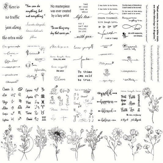 30pcs of Waterproof Temporary Tattoos Featuring Realistic Floral And Letter Designs Suitable for Everyone