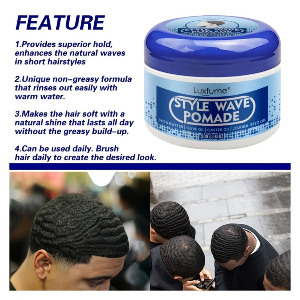 Wave Pomade for Men — Strong Hold Non-Greasy Hair Styling Cream for 360 Waves & Layered Waves, Silky Shine Matte Finish, Natural Wave Grease for Soft Touchable Waves