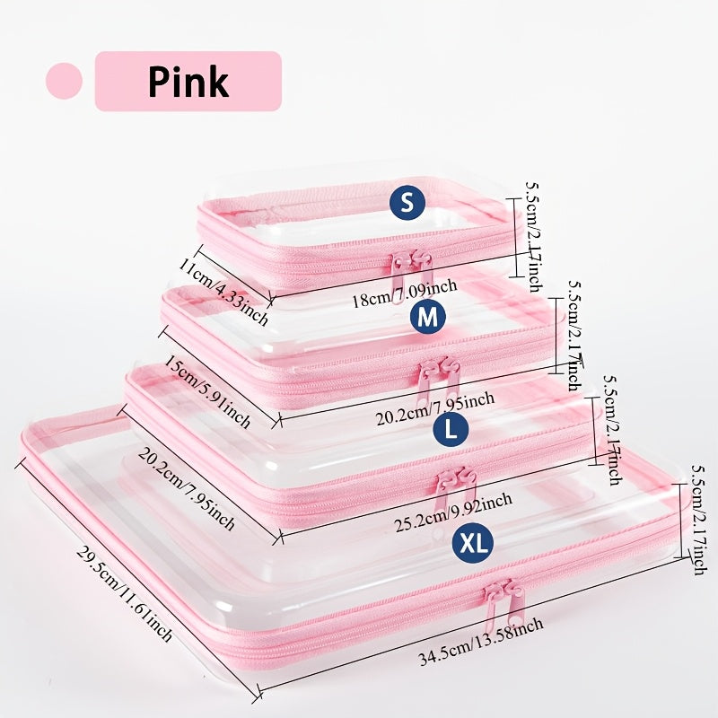 Clear Storage Box Set 4 Pcs Hard Transparent Zipper Organizer Plastic Pencil Case Makeup Box for Cosmetics Snacks Stationery S M L XL Multi-Color