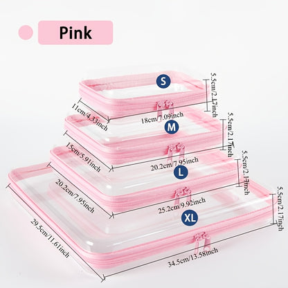 Clear Storage Box Set 4 Pcs Hard Transparent Zipper Organizer Plastic Pencil Case Makeup Box for Cosmetics Snacks Stationery S M L XL Multi-Color
