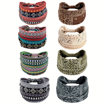 Headbands for Women 8 Pack Wide Floral Turban Head Bands Non-Slip Elastic Boho Hair Wrap for Sports Yoga Running Workout Sweatband Fashion Hair Accessories for Women Men Daily Use Gift Set