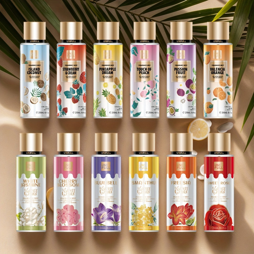 8.4-ounce Ladies' Hair & Body Spray - A Long-lasting Eau De Toilette with Floral and Fruity Aromas and Alcohol Content. The Colorful Bottle Design Is Perfect for Dates, Parties, and Gifts. The Elegant Perfume Bottle Features Natural Ingredients