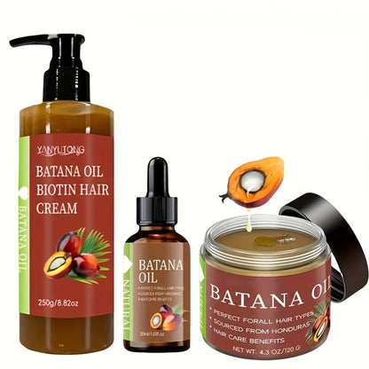 Batana Oil Set 3-Piece from Honduras - Dr. Sebi Cold Pressed Unrefined Batana Oil, Hair Mask & Carrier Oil, Deep Moisture, Prevents Breakage, Dry Hair