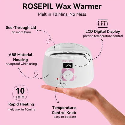 Wax Heater Hair Removal Kit Digital Temperature Control 6 Wax Bead Packets Body Bikini Face Salon-Grade At-Home Waxing Set Purple White