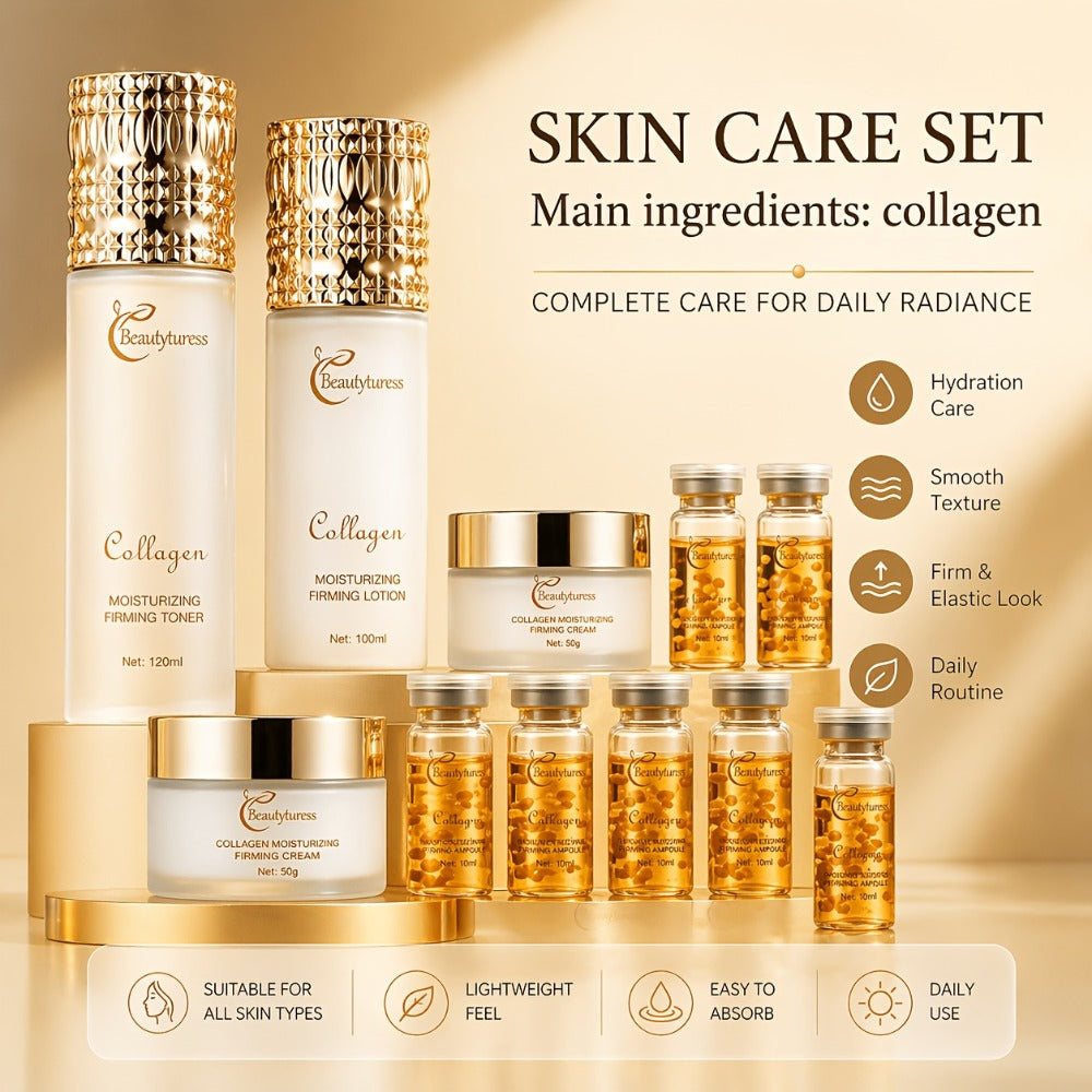 Gentle Korean Skincare Collagen Set - 14pcs Hydrating And Firming with Niacinamide - Moisturizing Face Care Kit, Luxury Gift Kit for Women, Christmas Gift And New Year Present