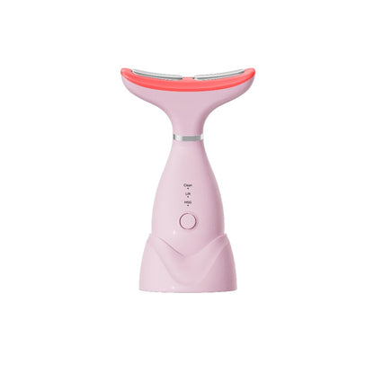 LED Neck Massager 7-Color Light Therapy Vibrating Face and Neck Skin Tightening Device USB Rechargeable Portable Electric Facial Massage Tool