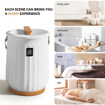 Electric Towel Warmer Bucket 20L Deluxe with Digital Display - 4 Timer Modes 15/30/45/60 Min Auto Shut Off, Self-Closing Lid, Spa-Quality Heating for Bathroom Home Hotel Spa, White