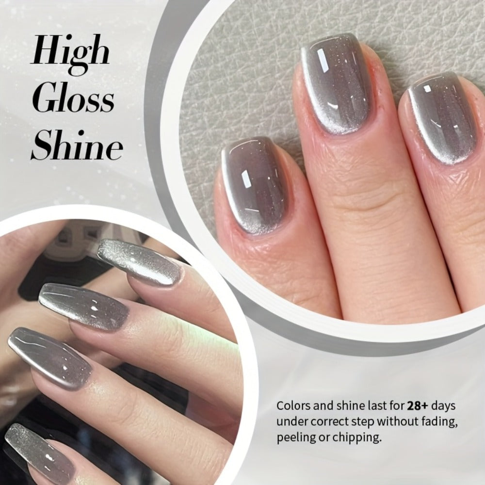 BORN PRETTY 0.34oz High Gloss Smoky Ash Cat Magnetic Gel Nail Polish Shining Long Lasting Semi Permanent Soak Off LED Lamp Varnish Nail Supplies Manicure Nail Art Salon