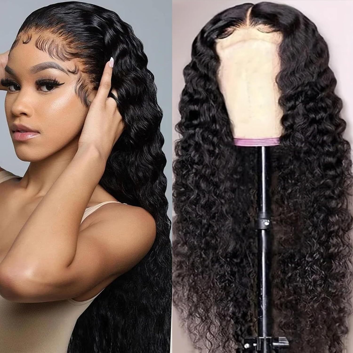 Glueless Human Hair Wigs Suitable for Women & Men - Pre Plucked Pre Cut Jerry Curly Lace Closure Wig with Natural Color Hair, Wear & Go Instant Hairstyle, Suitable for Skin Tones, Density &