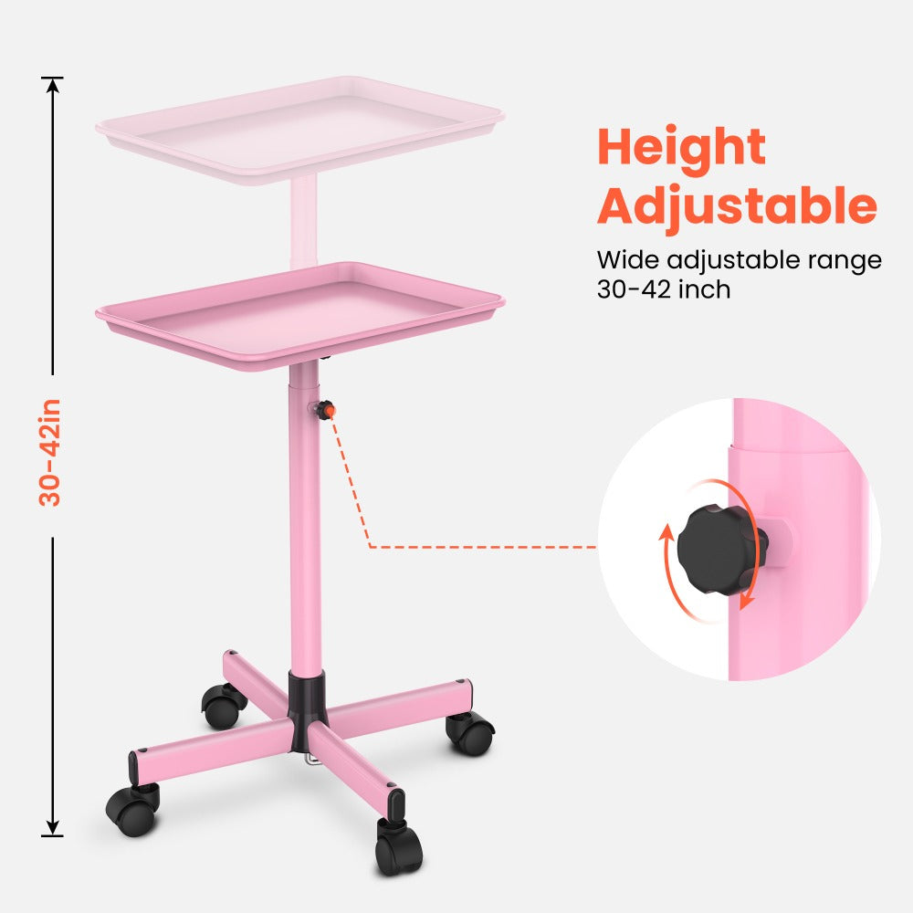Premium Salon Tray Cart Tattoo Tray 17.9'' x 12.8'', Gold & Pink and Black Stylist Tray, Adjustable Height, Salon Tray On Wheels For Spa Storage, Stylist Blowdry And Clinic Use