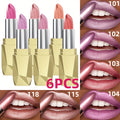 Set of 6 Shimmering Lipsticks for Women, Featuring Waterproof And Long-Lasting Formulas, Perfect for Travel And All-Day Wear