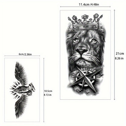 Temporary Tattoo Half Sleeve 32 Sheets 3D Realistic Animal Tribal Wolf Lion Tiger Skull Rose Flower Fake Tattoo Stickers for Men Women Adults Forearm Body Art Large Waterproof Long Lasting