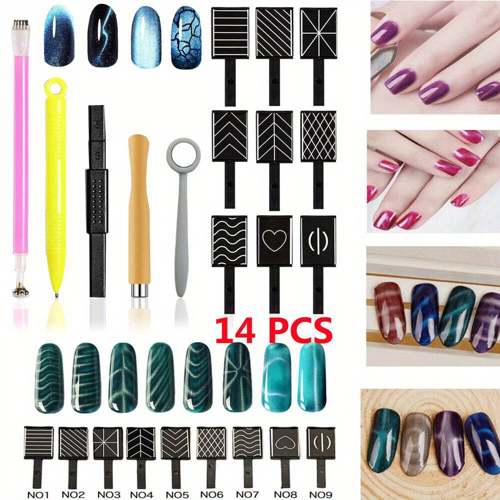 14pcs Cat Eye Magnet Nails UV Gel Polish Magnet Pen Nail Art Pen Tools