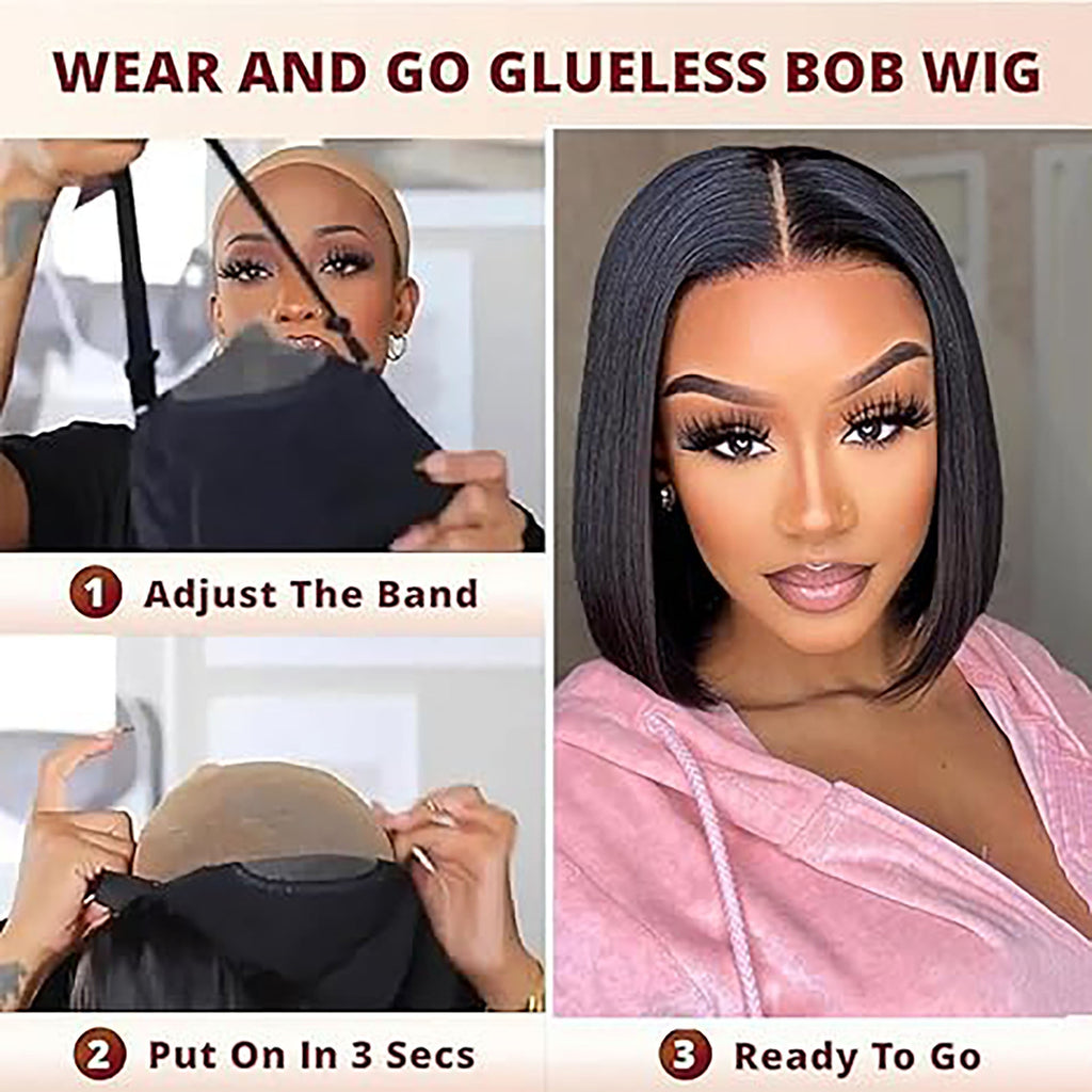 TIMOPOL Wig Short Bob Wig Human Hair 5x1 T Part Lace Front Wig, Human Hair for Women Middle Part Brazilian Straight Bob Wig, Human Hair Natural Color 180% Density