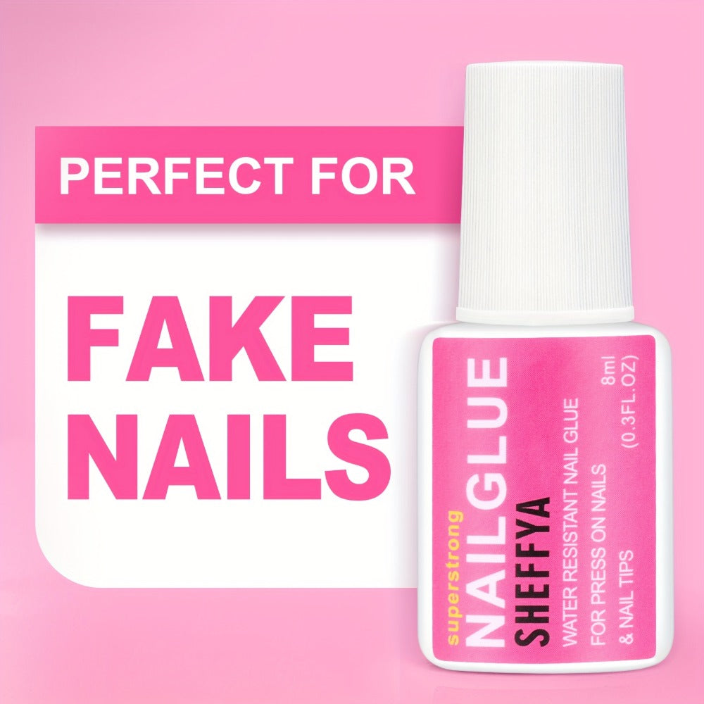 SHEFFYASuper Strong Nail Glue for Press On Nails, Nail Tips & Acrylic Nails (0.27oz) Brush On Glue for Press Ons, Tips & Acrylics - Long Lasting, Maximum Strength, Mess-Free Application