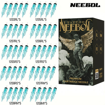 Tattoo Cartridge Needles Mixed Sizes 50pcs — Round Liner Shader Magnum Disposable Sterilized Safety Needles for Tattoo Machine Pen Professional Body Art Supplies