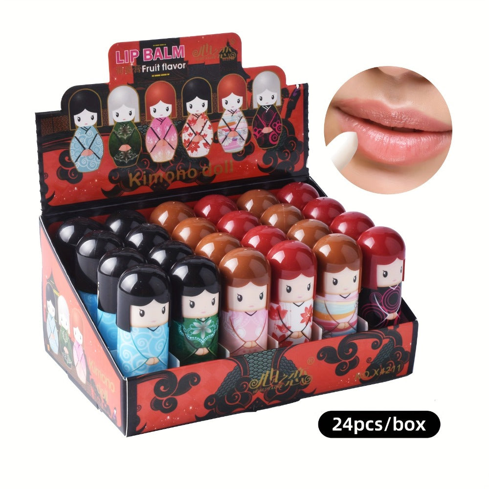 Set of 24 Lip Balms in a Charming Doll Design, Keeps Lips Safe, Provides Lasting Hydration, And Helps Avoid Dryness Each X 24