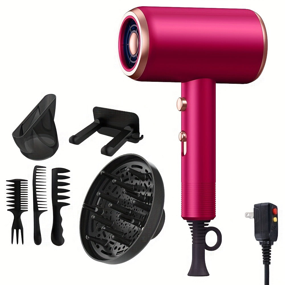 Professional Ionic Hair Dryer, Powerful 1600W Quick Dry Low Noise Hair Dryer with 2 Concentrator Nozzles 1 Diffuser Attachment 3 Combs One Multi-Purpose Hanger for Home Salon Travel (Gray, White, Red, Green, Purple, Pink)