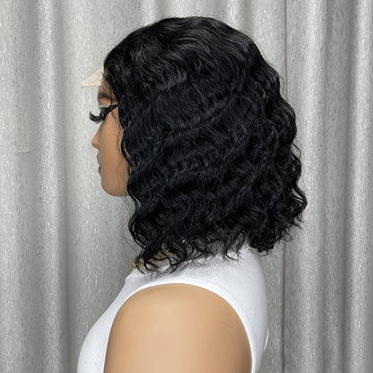 4x4 Lace Front Wig Short Curly Bob Human Hair Brazilian Deep Wave Glueless Pre-Plucked Pre-Cut Bouncy Curls Natural Hairline Beginner Friendly 12 Inch