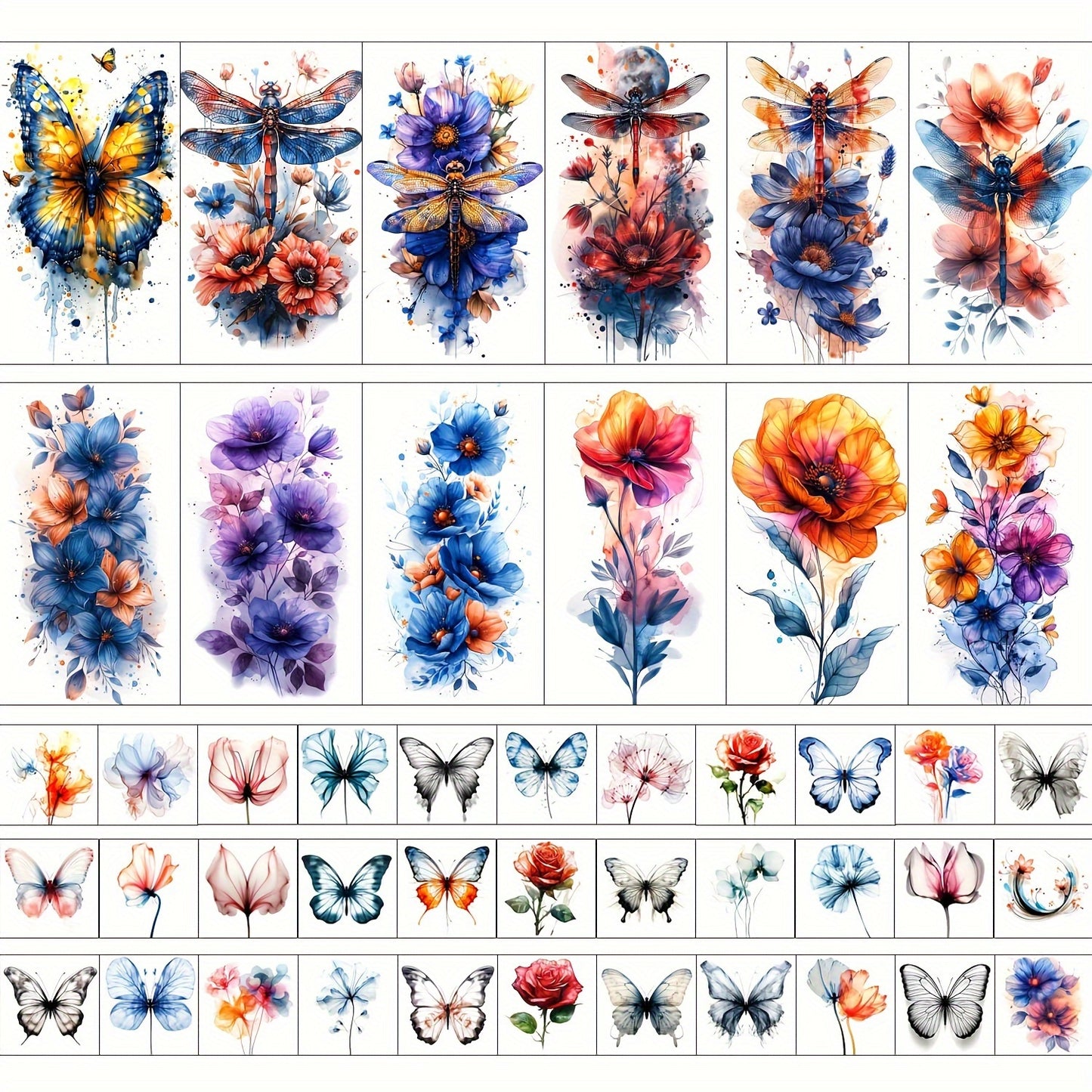 Flower Temporary Tattoos for Women 45 Sheets, 12 Large & 33 Small Realistic Watercolor Floral Fake Tattoo Stickers, Long Lasting Half Arm Body Tattoos Party Supplies Favors