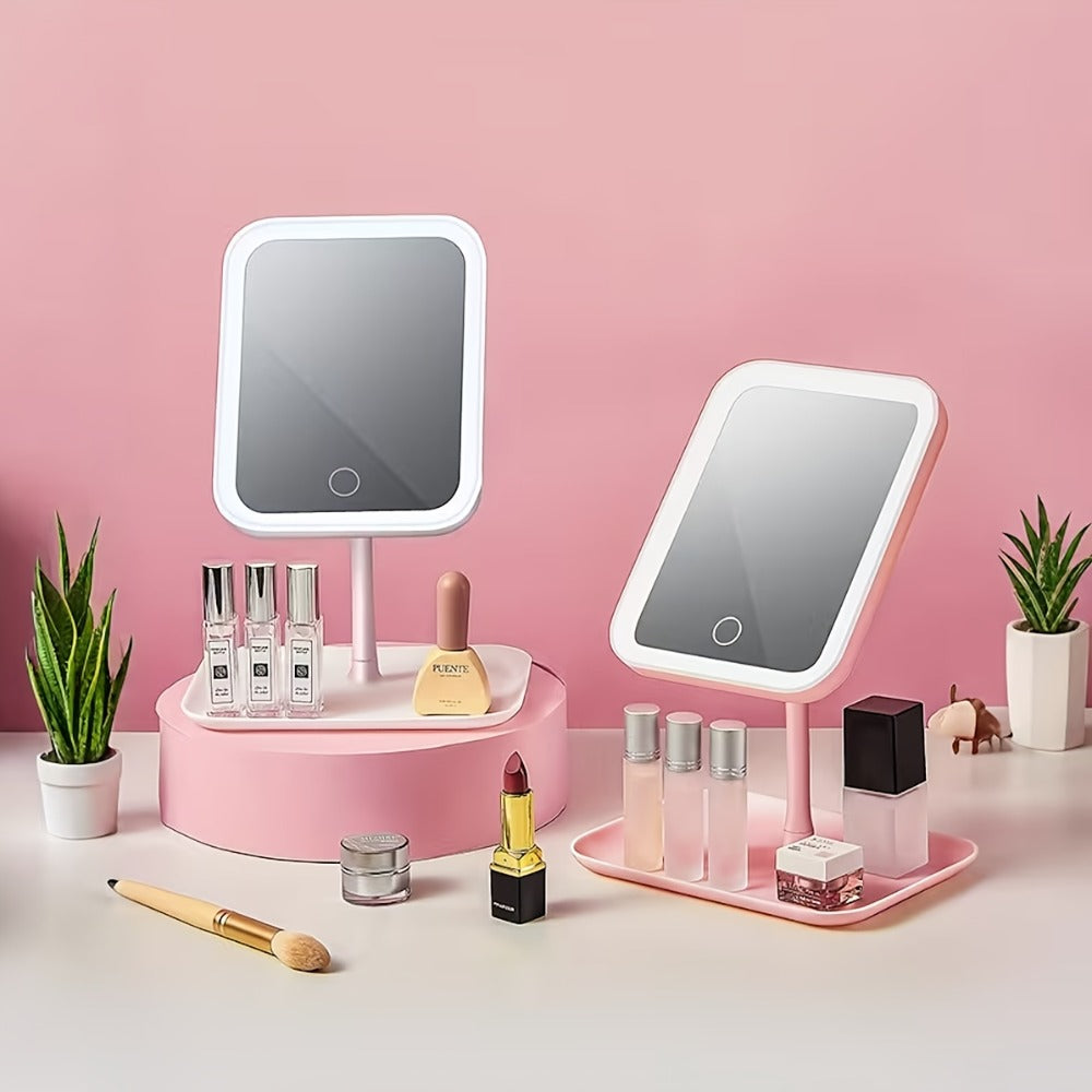 Illuminated Makeup Mirror Features Three Lighting Modes, Touch Control Operation, A Portable Stand, And A Foldable Design, Making It Ideal for Travel. It Comes with A Rechargeable Battery And Is A Compact LED Makeup Mirror.Free 10x Magnifying Glass
