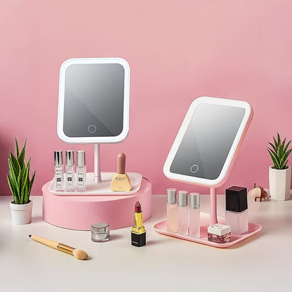LED Makeup Mirror with Lights Rechargeable, Foldable Vanity Mirror with 3 Color Lighting Modes Touch Control Portable Stand, Compact Travel Mirror with Free 10X Magnifying Glass