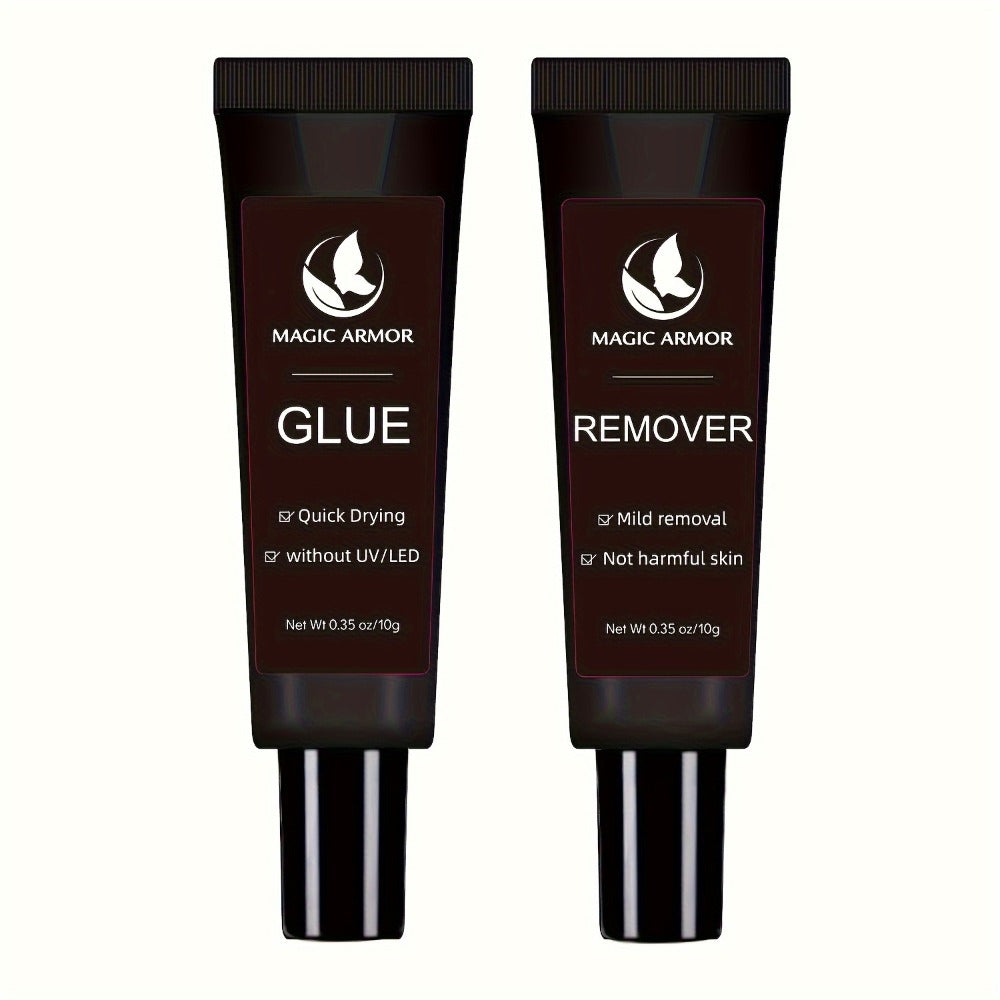 Nail Glue with Remover Kit Super Strong Press On Nail Adhesive 10g for Acrylic False Nails Clear Drying Long Lasting Hold Nail Glue and Remover Set for Nail Art