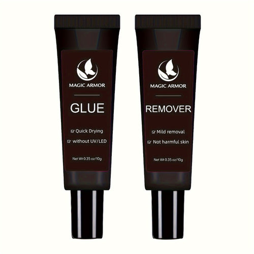 Nail Glue with Remover Kit Super Strong Press On Nail Adhesive 10g for Acrylic False Nails Clear Drying Long Lasting Hold Nail Glue and Remover Set for Nail Art