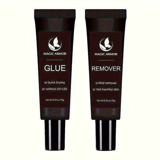 Nail Glue with Glue Remover Kit, Super Strong Nail Glue 10g, Suitable for Acrylic Nail Pressing, 10g Glue Can Remove False Nails, Strong Glue Remover, Nail Polish Nail Polish