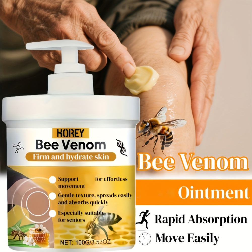 100g/3.53oz Bee Venom Massage Cream, Contains Turmeric& Arnica, Suitable For Everyone, Tightens & Moisturizes Skin, Locks In Moisture, Makes Skin Soft, Delicate, Hydrated, &Smooth, Suitable For All Skin Types.