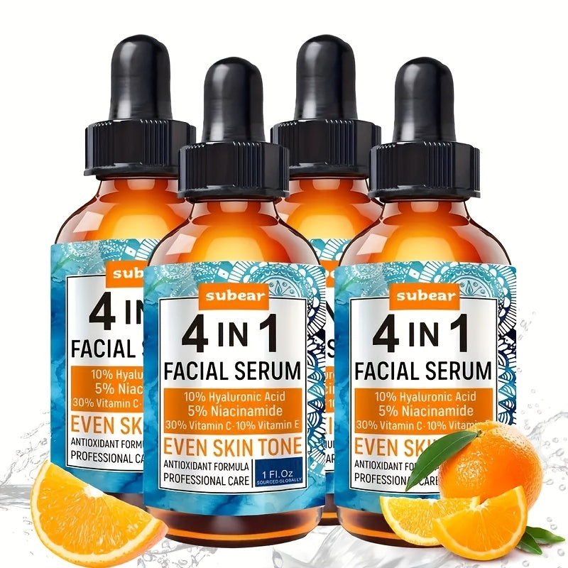 4-In-1 Hyaluronic Acid, Niacinamide, Vitamin C, Vitamin E Facial Serum, Moisturizing, Nourishing Skin, Suitable for All Skin Types 30Ml/1.05Oz (4pcs)