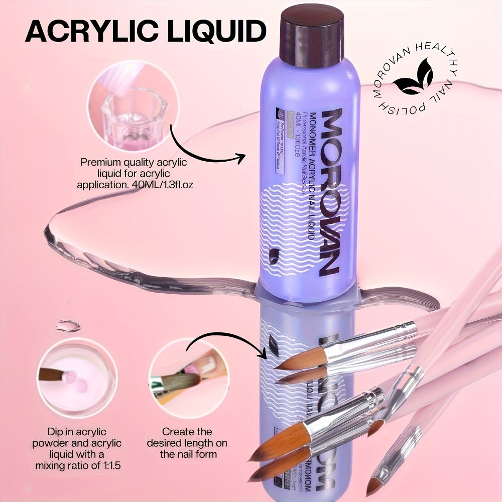 MOROVAN Super Value Nail Art Set: PINK CLEAR WHITE Acrylic Powder Combination, One Bottle Of 1.35oz Nail Liquid, A Tool Kit with Nail Clippers, And12color Glitter Powder. All-in-one Solution to Effortlessly Create Stunning Nails.Gift Advanced Nail Art