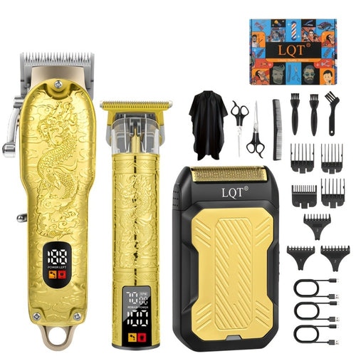 Men's Hair Clipper & Trimmer Gift Set — LQT 3-Piece Cordless Professional Hair Clipper, Electric Shaver & Hair Cutter with LED Display, Gift Box Packaging, Perfect Father’s Day & Birthday Gift