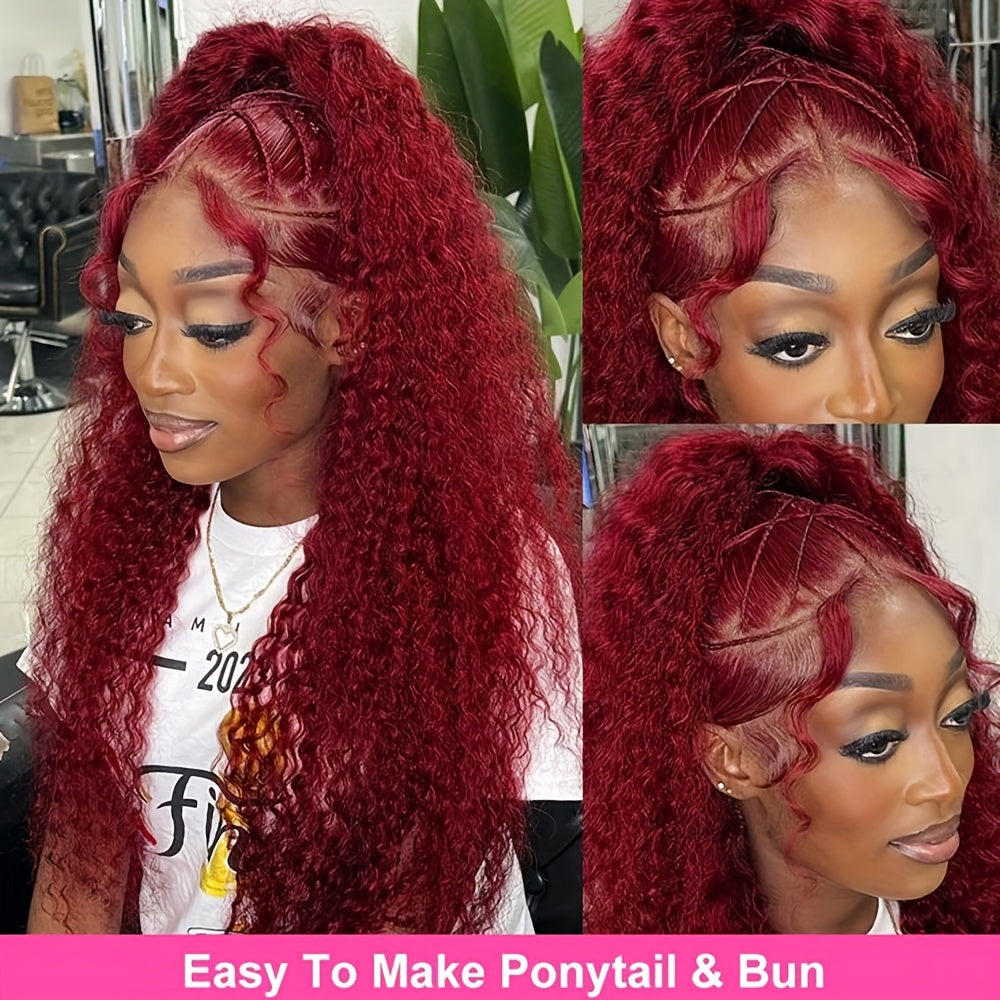 Red Curly Lace Front Wig Red 13x4 HD Lace Front Wig Premium Curly Hairpiece for Women with 13x4 Transparent Lace Frontal Wig Deep Part Loose Curly Bright Red Lace Front Wigs Deep Curly Wet and Wavy Glueless Lace Wig 180% Density Colored Wigs
