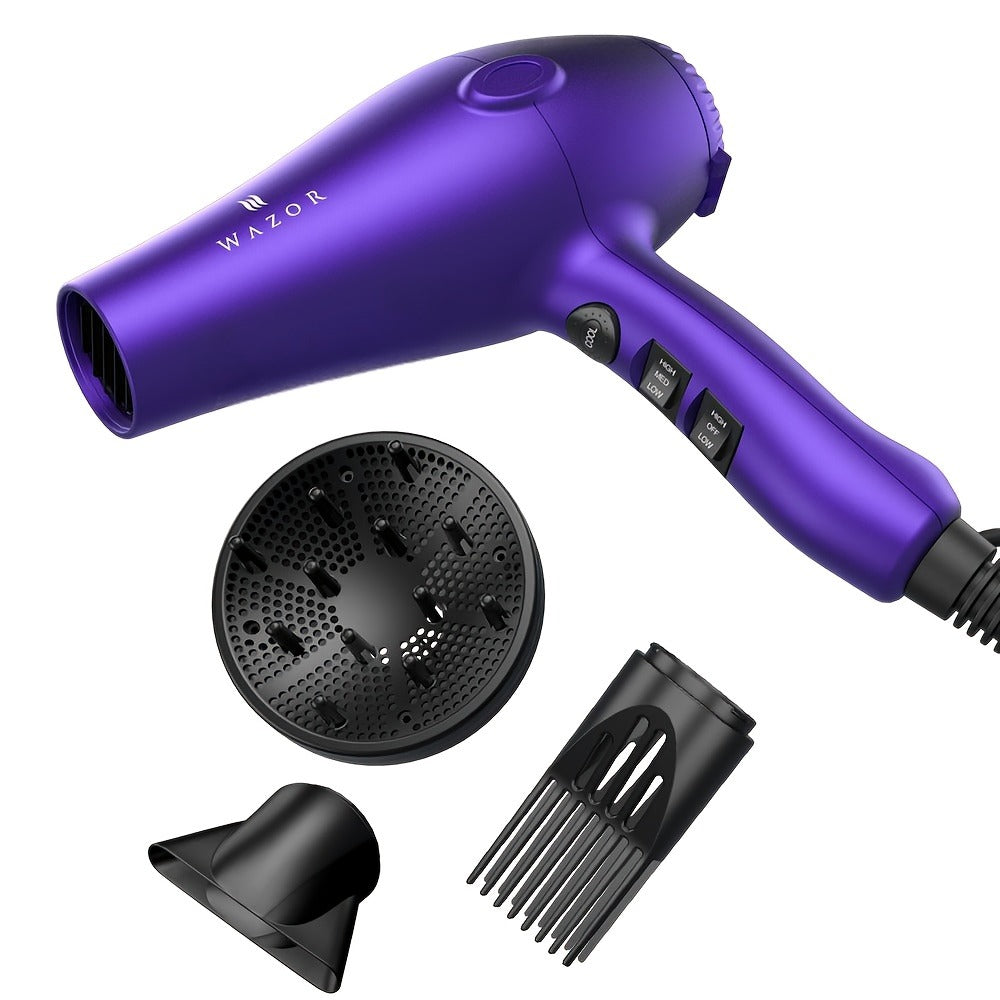 Powerful Hair Dryer 1875W Ionic Blow Dryer with Diffuser And Contractor, Dry Hair Fast with Less Frizz, Shine, 3 Heat/2 Speed for Optimal Styling, AC Motor Pro Hair Dryer with ALCI Plug, Black