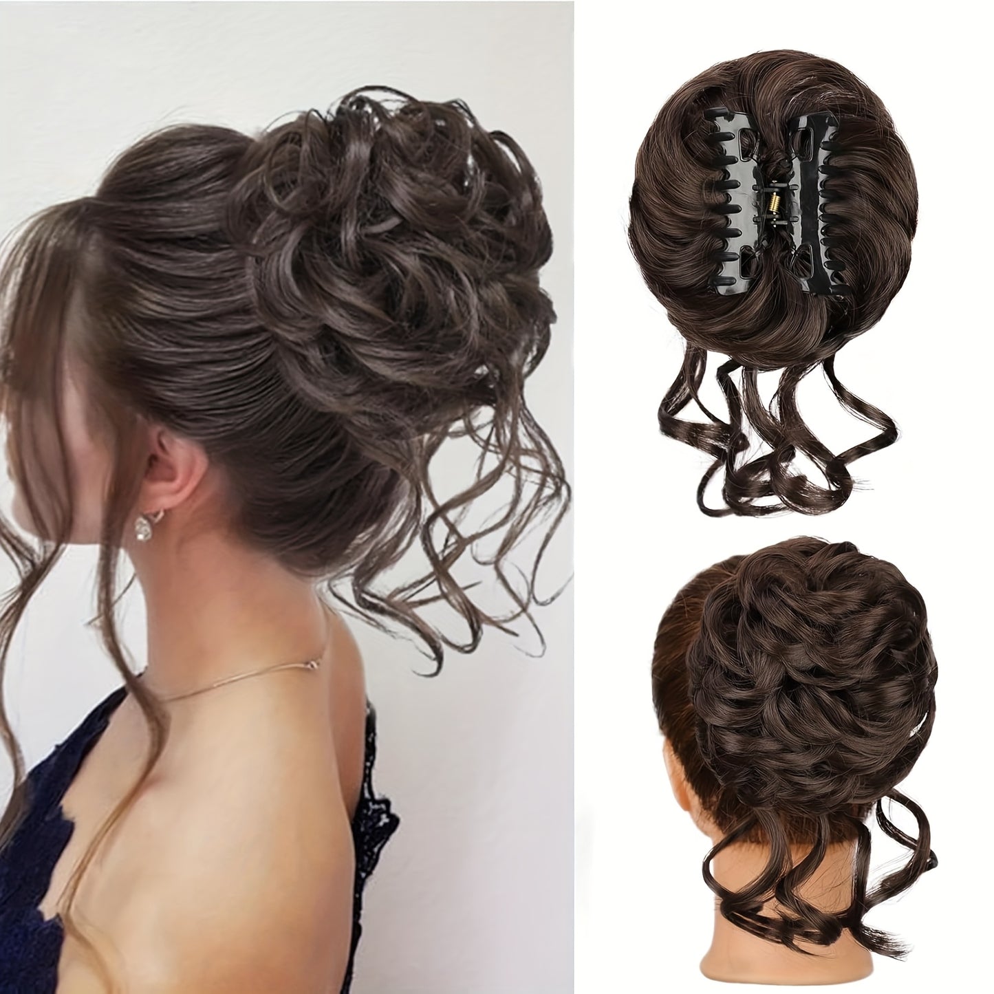 Messy Bun Hairpiece Claw Clip Curly Wavy Synthetic Hair Extension Updo for Women 6 Inch Multi-Color Easy Style No Heat Instant Bun Hair Piece