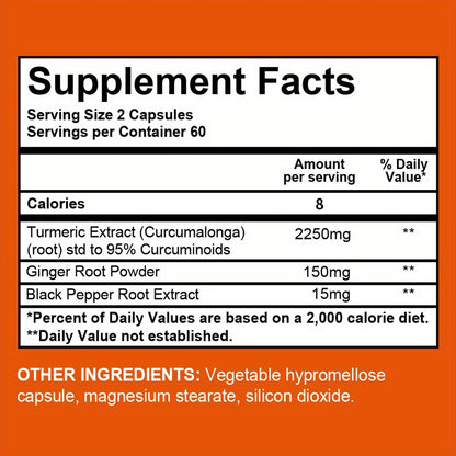 Turmeric Ginger Capsules 2400mg with Black Pepper Extract for Immune Support, Joint Relief & Healthy Energy – 120 Capsules Daily Supplement