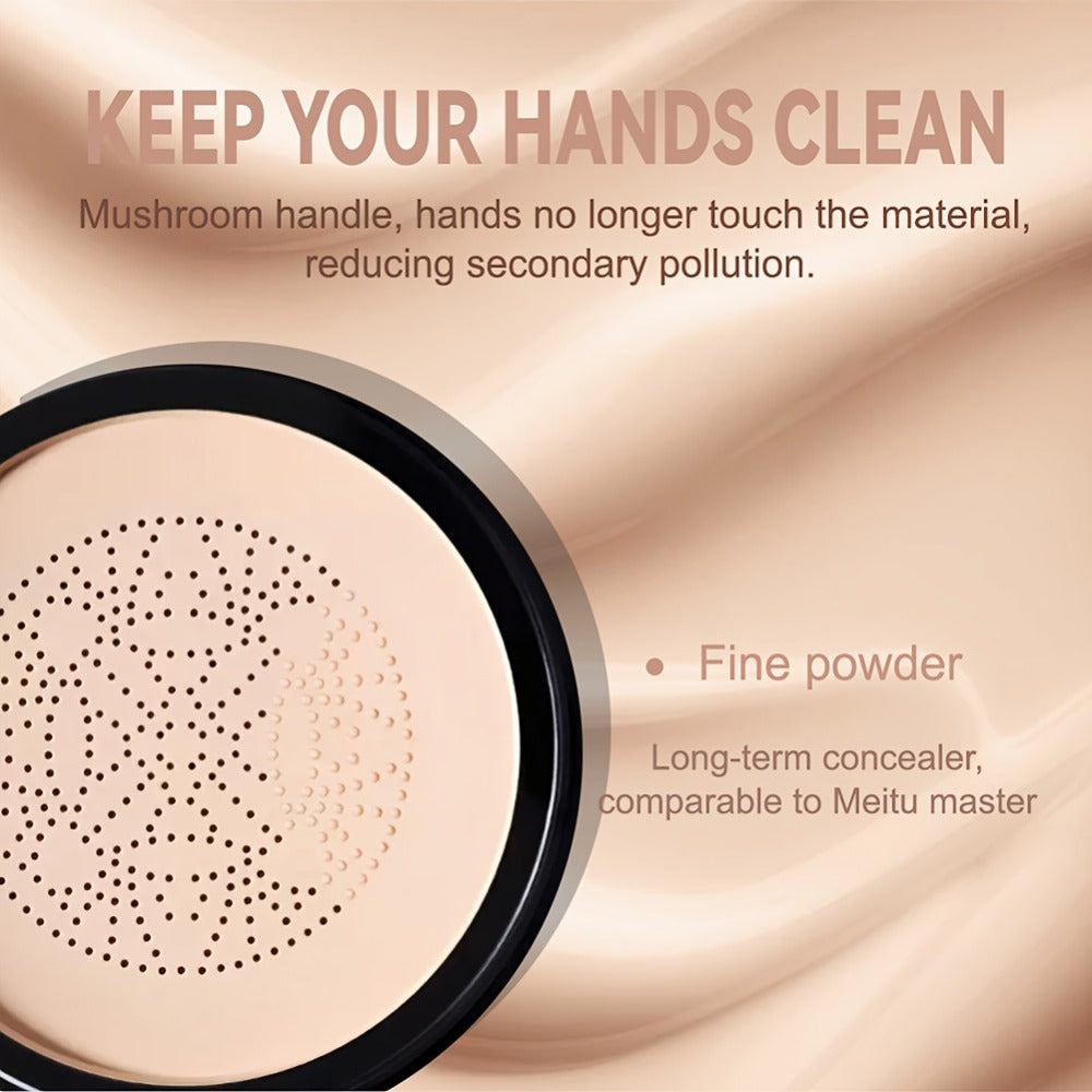 Air Cushion Foundation Full Coverage Moisturizing Lightweight Long-Wear Natural Radiant Finish Mushroom Sponge Applicator for All Skin Types
