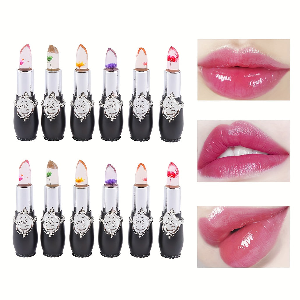 Color Changing Lipstick 12-Pack Flower Jelly Lip Balm Moisturizing Long-Lasting pH Temperature Reactive Tinted Lip Care Set for Women