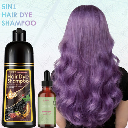 Hair Dye Coloring Shampoo 5-in-1 Upgraded - SJOPA Hibiscus Oil, Squalane & Glycerin, Quick Color & Nourishing, Gentle Skin-Safe, 12 Shades, 16.91oz
